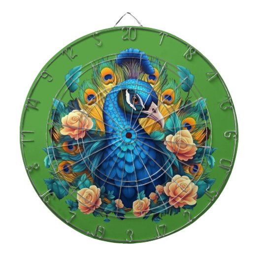 Pauw Met Perzikrozen Dartbord (Voorkant)