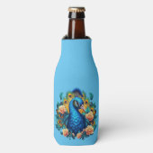 Pauw met perzikrozen flesjeskoeler (Fles Voorkant)