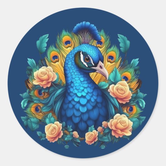 Pauw Met Perzikrozen Ronde Sticker (Voorkant)