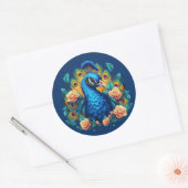 Pauw Met Perzikrozen Ronde Sticker (Envelop)