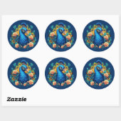 Pauw Met Perzikrozen Ronde Sticker (Vel)