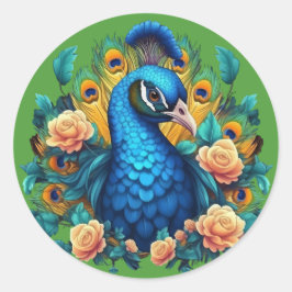 Pauw Met Perzikrozen Ronde Sticker