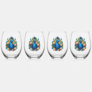 Pauw Met Perzikrozen Wijnglas Zonder Voet