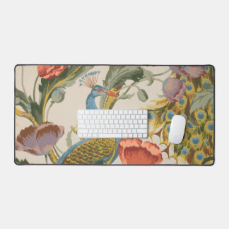 pauw met roze en Paarse klaprozen Bureaumat