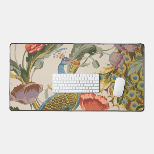  pauw met roze en Paarse klaprozen Bureaumat (Keyboard & Muis)