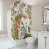  pauw met roze en Paarse klaprozen Douchegordijn (In situ)
