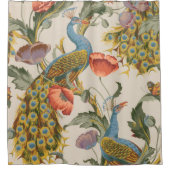  pauw met roze en Paarse klaprozen Douchegordijn (Voorkant)