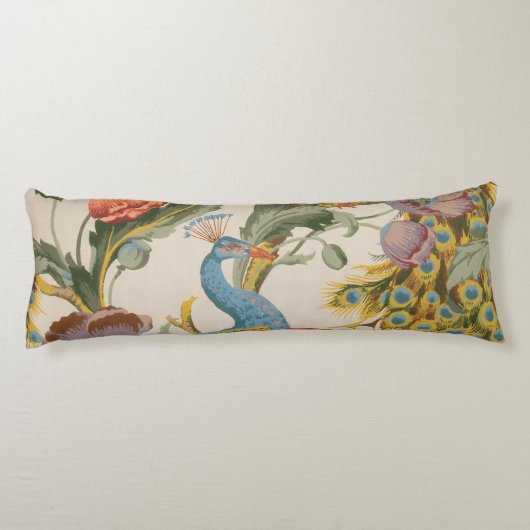  pauw met roze en Paarse klaprozen Lichaamskussen (Achterkant)