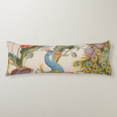 pauw met roze en Paarse klaprozen Lichaamskussen (Voorkant)