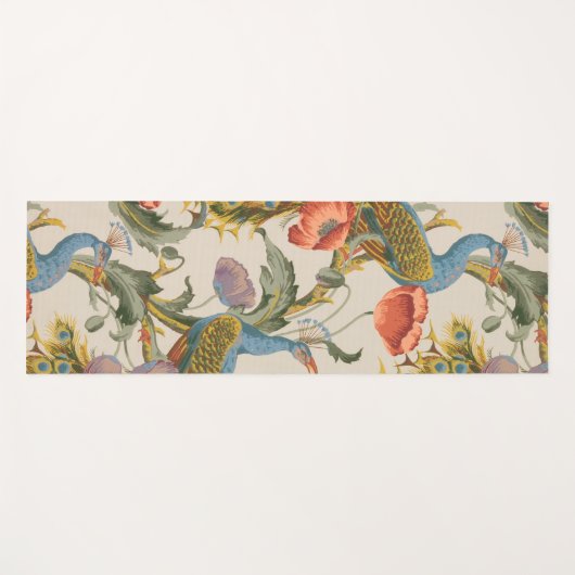 pauw met roze en Paarse klaprozen Yogamat (Voorkant (horizontaal))