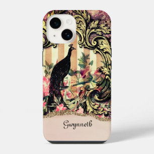 Pauw met sierlijke gouden, mauve en zwarte veren e iPhone 14 hoesje