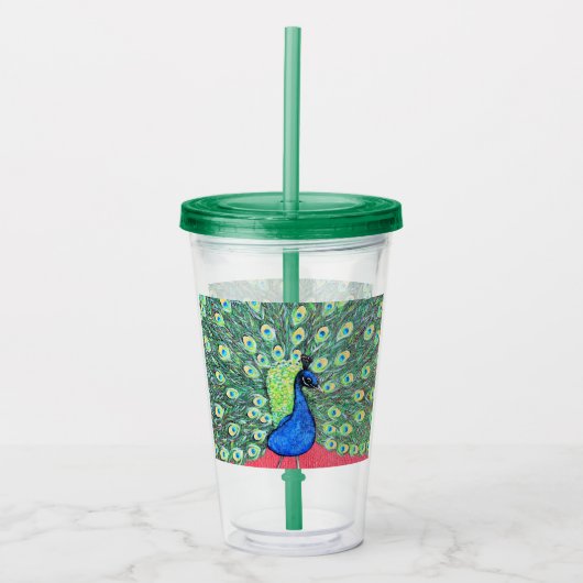 Pauw met uitgespreide staart schilderen acryl drinkbeker (Voorkant)