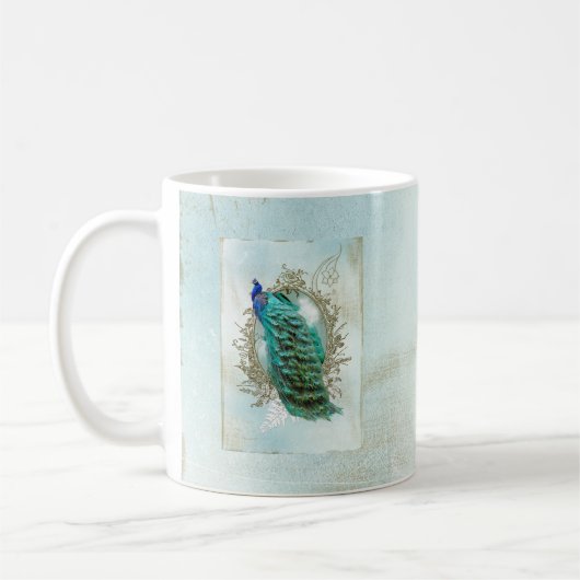 pauw mooie turkooise  shabbyvogel koffiemok (Links)