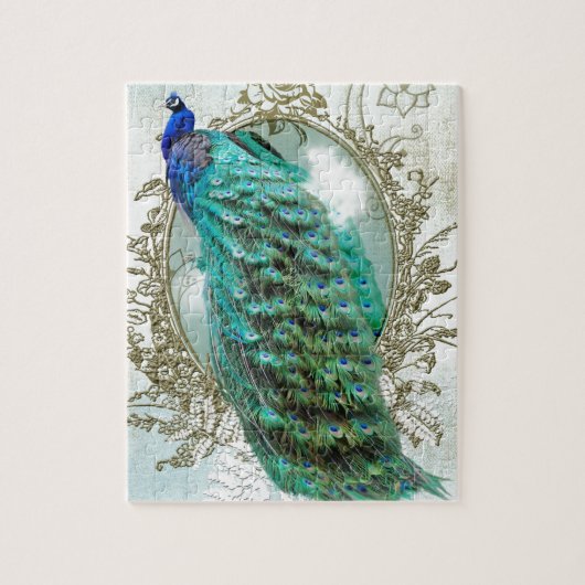 pauw mooie turkooise  shabbyvogel legpuzzel (Verticaal)