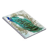 pauw mooie turkooise  shabbyvogel notitieboek (Rechterzijde)