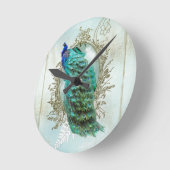 pauw mooie turkooise  shabbyvogel ronde klok (Hoek)
