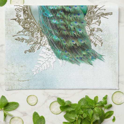 pauw mooie turkooise  shabbyvogel theedoek (Gevouwen)