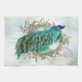 pauw mooie turkooise shabbyvogel theedoek (Horizontaal)