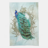 pauw mooie turkooise  shabbyvogel theedoek (Verticaal)