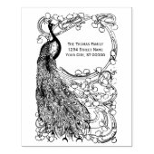 Pauw op een ronde bloemrijke tak rubberstempel (Afrduk)