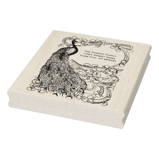 Pauw op een ronde bloemrijke tak rubberstempel (Stempel)