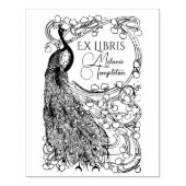 Pauw op met bloemen bedekte tak Ex Libris Rubberstempel (Afrduk)