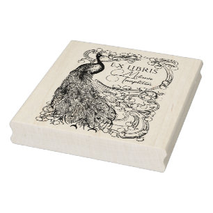 Pauw op met bloemen bedekte tak Ex Libris Rubberstempel