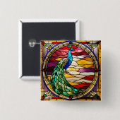 Pauw op roze vierkante button 5,1 cm (Voorkant /achterkant)