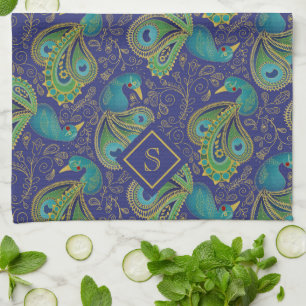 Pauw Paisley Koninklijk Blauw Monogram Theedoek