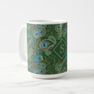 Pauw Paisley Koninklijk Groen Monogram Koffiemok