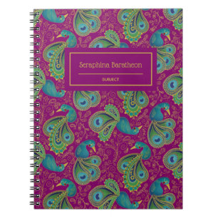 Pauw Paisley Koninklijk Roze Fuchsia Monogram Notitieboek