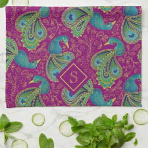 Pauw Paisley Koninklijk Roze Fuchsia Monogram Theedoek