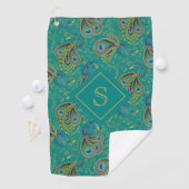 Pauw Paisley Koninklijk Teal Monogram Golfhanddoek (Insitu)