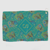 Pauw Paisley Koninklijk Teal Monogram Golfhanddoek (Horizontaal)