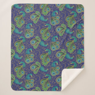 Pauw Paisley Patroon Blauw Sherpa Deken