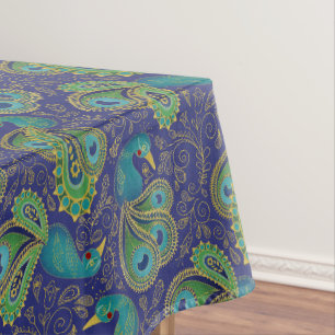 Pauw Paisley Patroon Blauw Tafelkleed