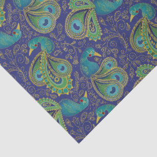 Pauw Paisley Patroon Blauw Tissuepapier