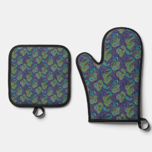 Pauw Paisy Patroon Blauw Ovenwant & Pannenlap Set
