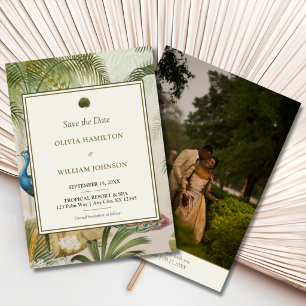 Pauw Palm Foto Achterkant Huwelijk Bewaar de Datum Save The Date
