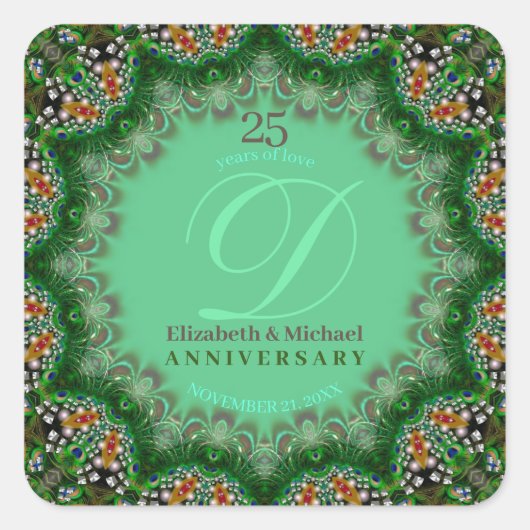 Pauw Parel Fractale Kant Huwelijksverjaardag Vierkante Sticker (Voorkant)