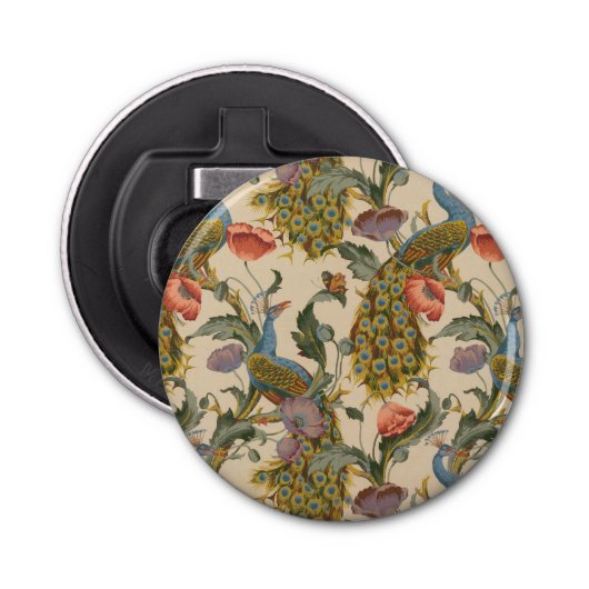 Pauw Patroon Kleurrijke Kunst Button Flesopener (Voorkant)