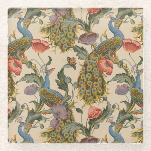  Pauw Patroon Kleurrijke Kunst Glazen Onderzetter (Voorkant)