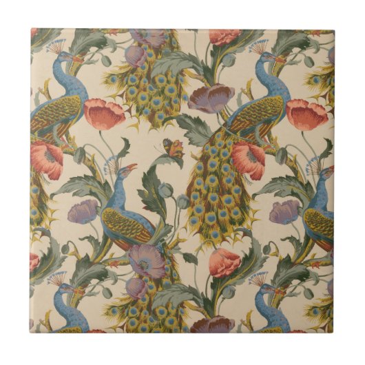  Pauw Patroon Kleurrijke Kunst Tegeltje (Voorkant)