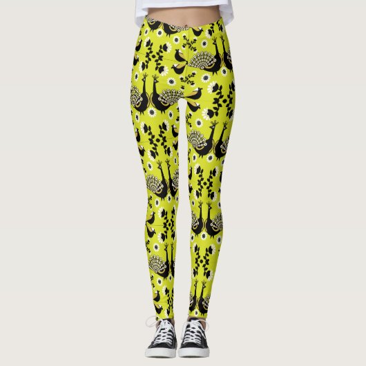 Pauw Pauwenvogel Vogel Volkskunst Leggings (Voorkant)