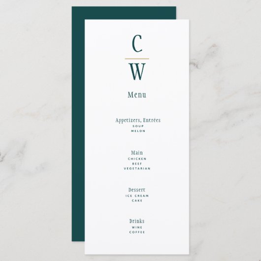 Pauw Pauwstaart Teal Groen Goud Trouw Monogram Menu (Voorkant / Achterkant)