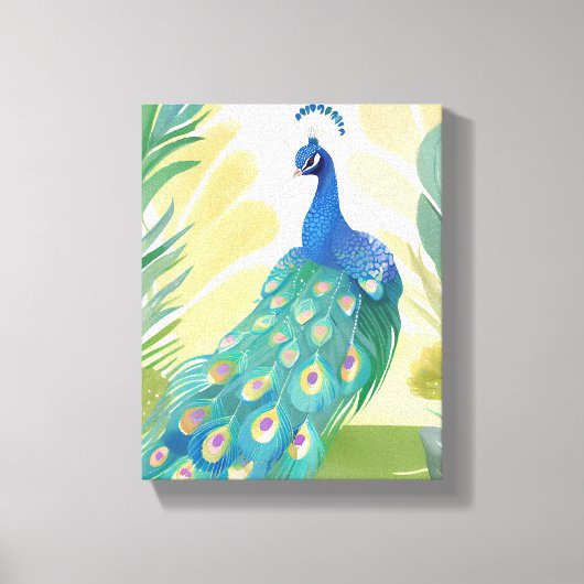Pauw Princess | Aquarel Dier Natuur Canvas Afdruk (Voorkant)