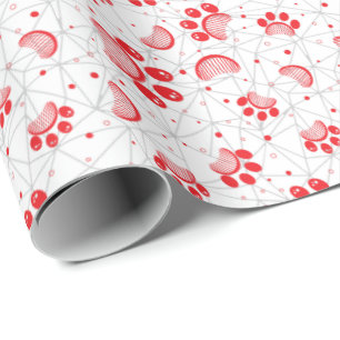 Pauw Print and Grooming Comb Pattern in Red Color Cadeaupapier