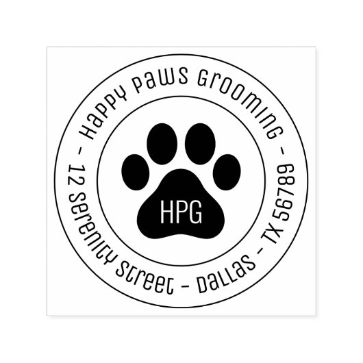 Pauw Print Grooming Business Round Address Zelfinktende Stempel (Design)