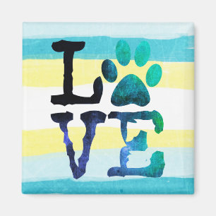 Pauw print Love Dog Blauwgroen and Yellow Magnet