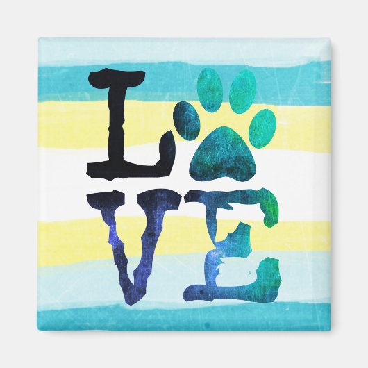 Pauw print Love Dog Blauwgroen and Yellow Magnet (Voorkant)